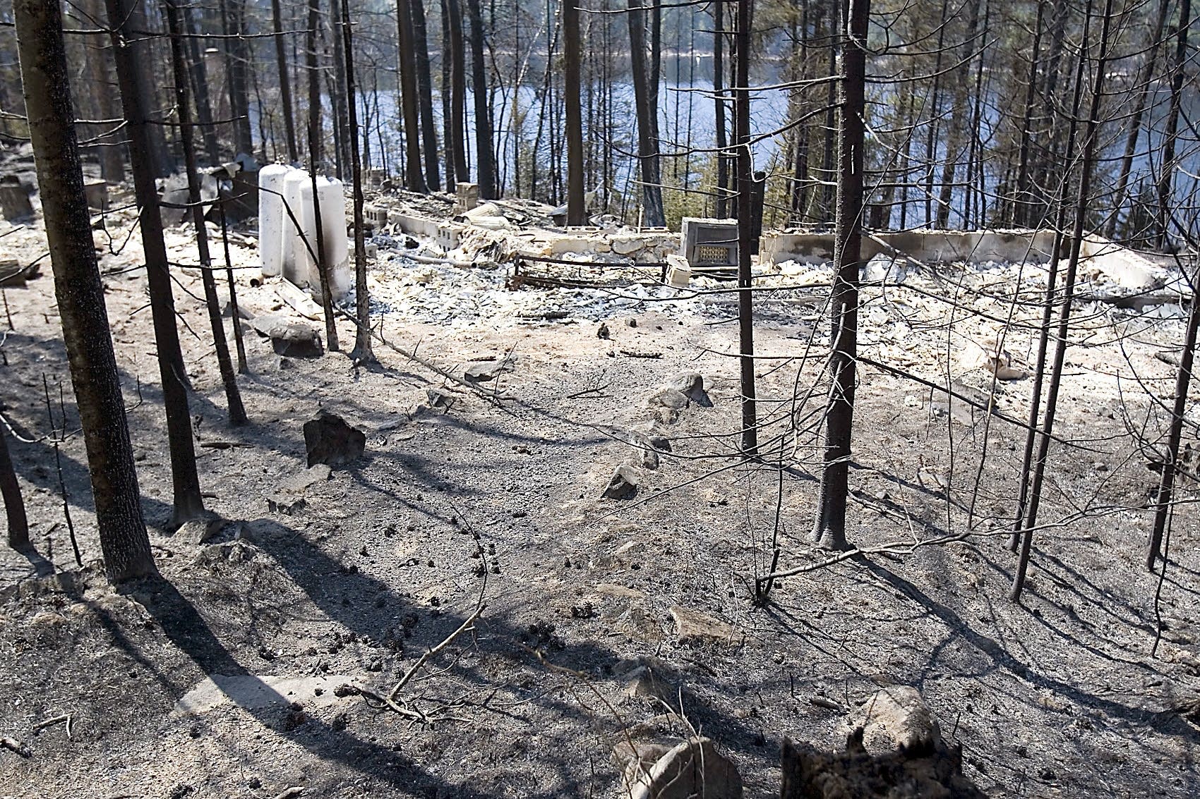 The remains of a destroyed dwelling consumed by the Ham Lake Fire in 2007.