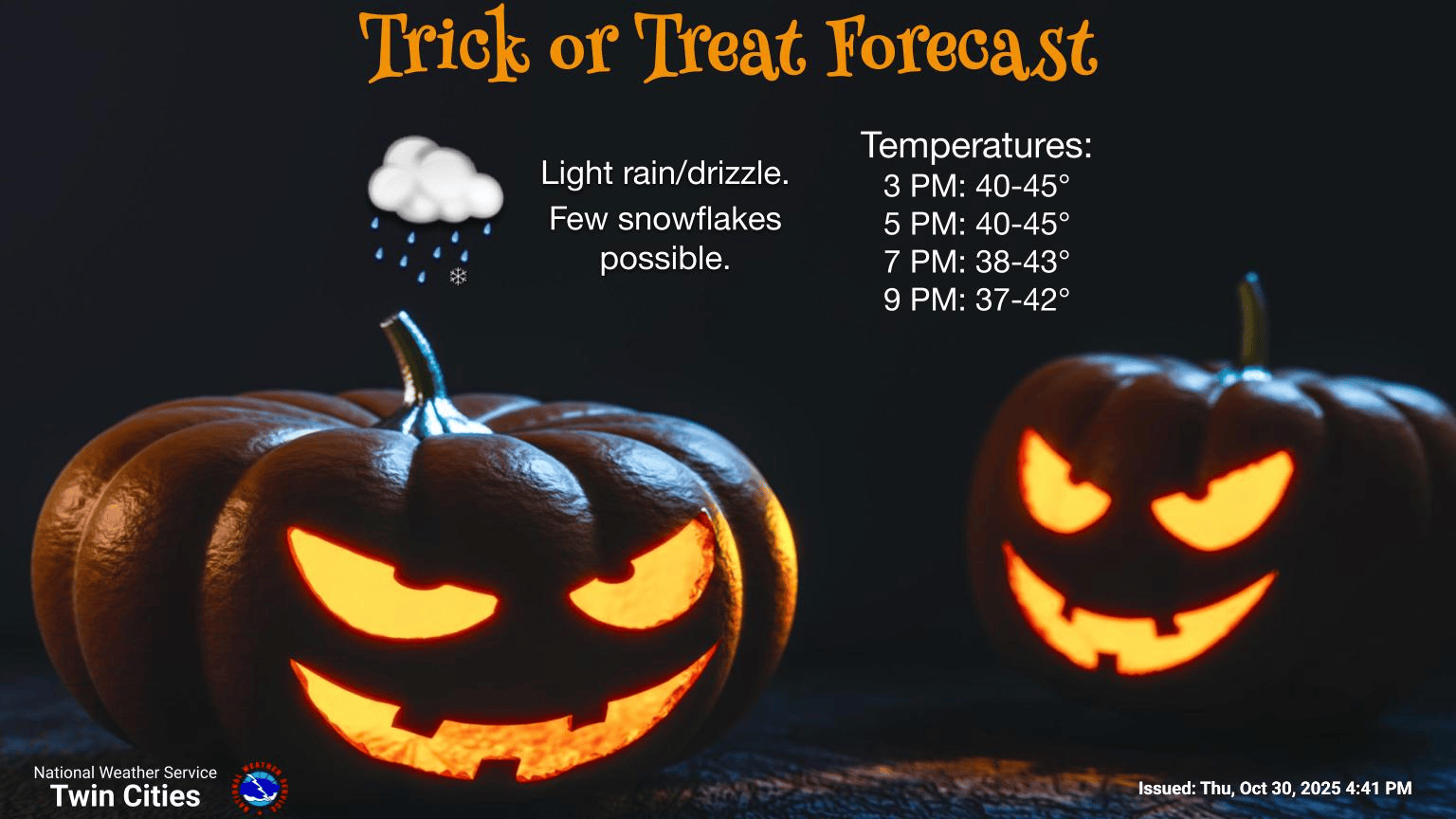 Slightly spooky Halloween forecast; chilly with sprinkles and a few possible snowflakes