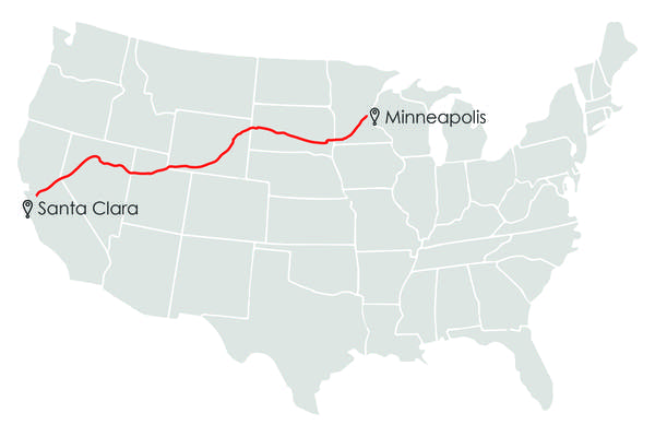 A map showing the route the autonomous vehicle will take to Santa Clara.