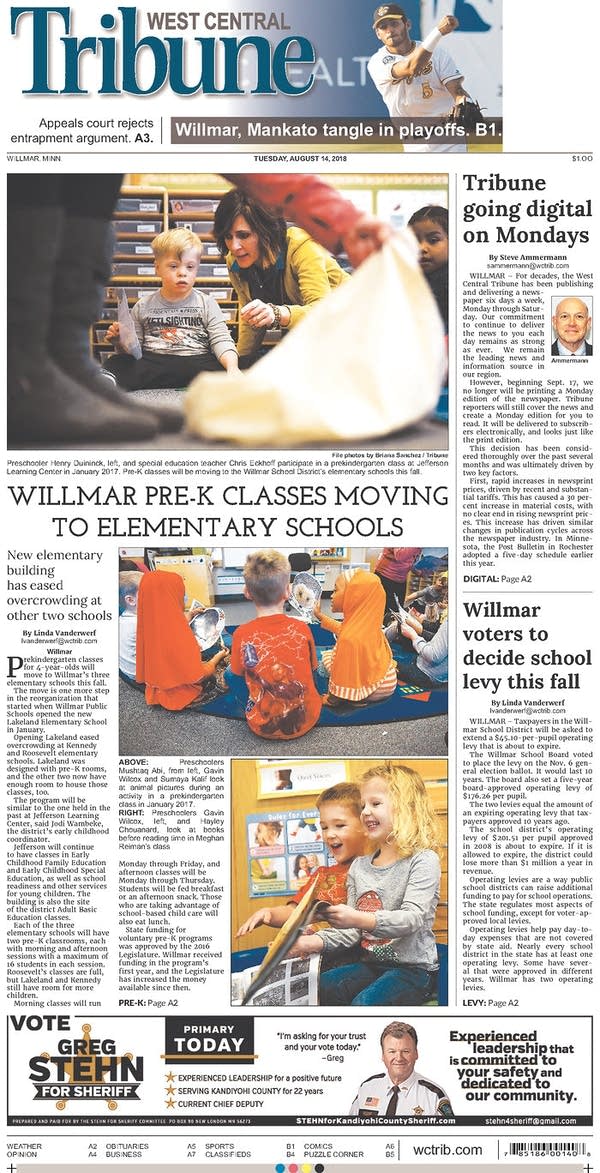 Another MN newspaper gives up the paper