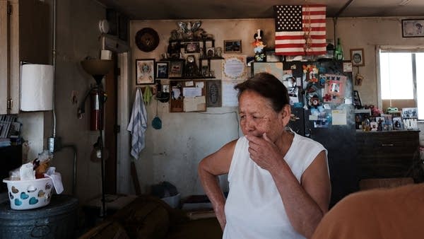 Marie Jones, a member of the Navajo Nation, receives her monthly water delivery in the town of Thoreau on June 06, 2019 in Thoreau, New Mexico.
