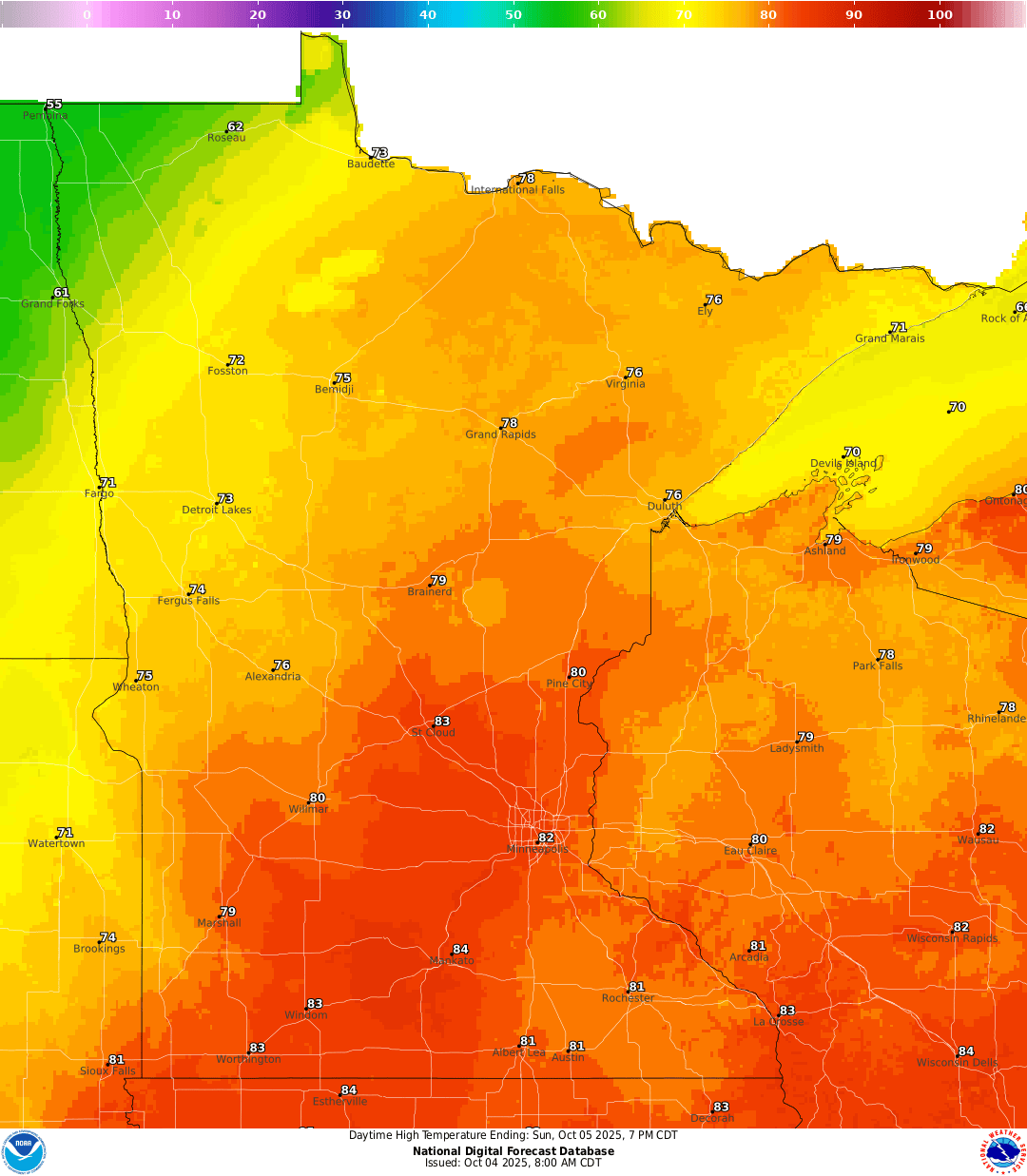 Highs for Sunday