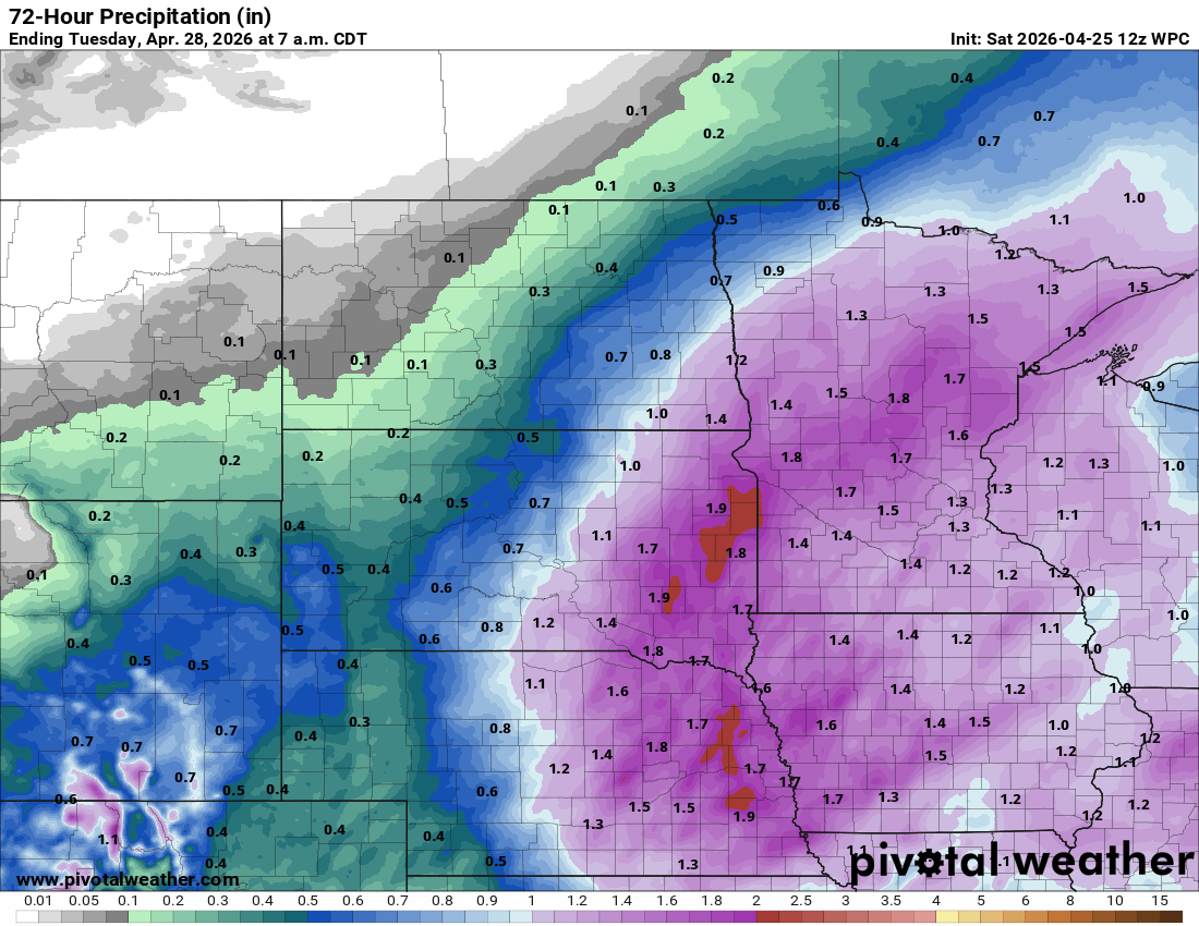 Quantitative precipitation forecast through Tuesday 7 a.m.