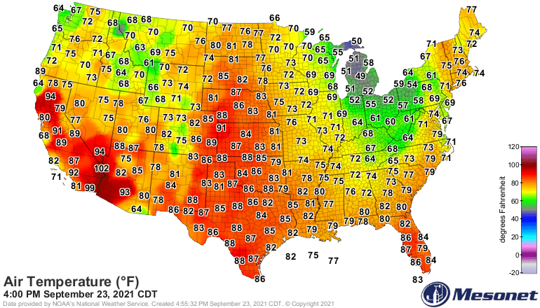 Temperatures Thursday afternoon