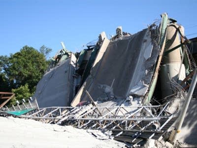 Wreckage of the collapsed bridge