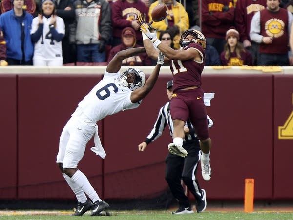 Minnesota defensive back Antoine Winfield Jr. intercepts a pass