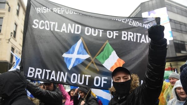 Irish Republicans For Independence activists join a march organised by the grassroots organistaion All Under One Banner calling for Scottish independence in Glasgow on January 11, 2020.