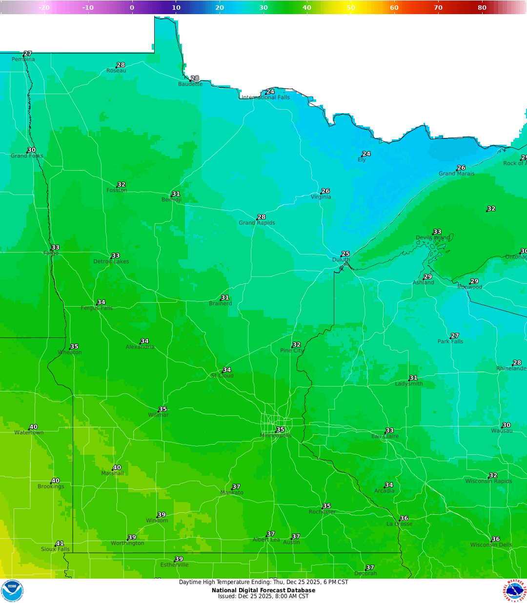 Highs for Christmas Day