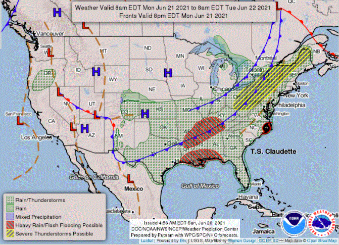 Forecast weather map for Monday