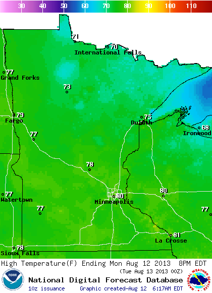 Monday's maximum temperatures