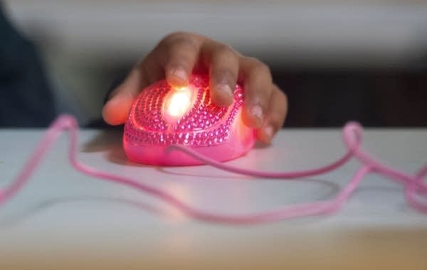 A student's computer mouse is seen as they follow along remotely with their regular school teacher's online live lesson at STAR Eco Station Tutoring & Enrichment Center on September 10, 2020 in Culver City, California.