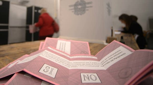 A view of a polling station in Italy during the country's referendum on constitutional reforms.