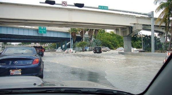 Flooding in the low-lying Miami area, like the 2007 scene shown here, will get worse as sea-levels rise, putting much of the area's property values at risk.