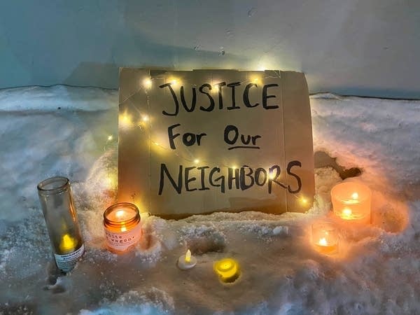sign with candles 