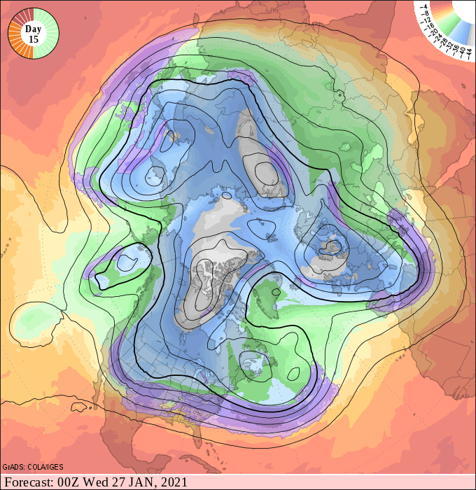 NOAA GFS model 16-day temperature outlook for Twin Cities 