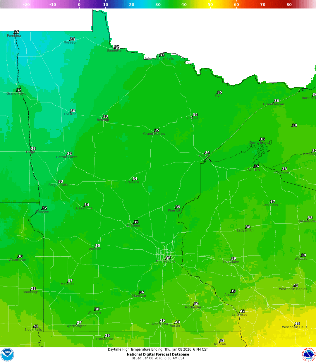 Highs for Thursday