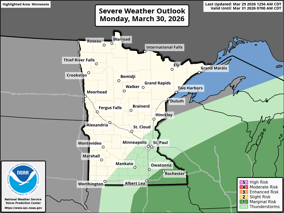 Marginal risk for severe weather for Monday