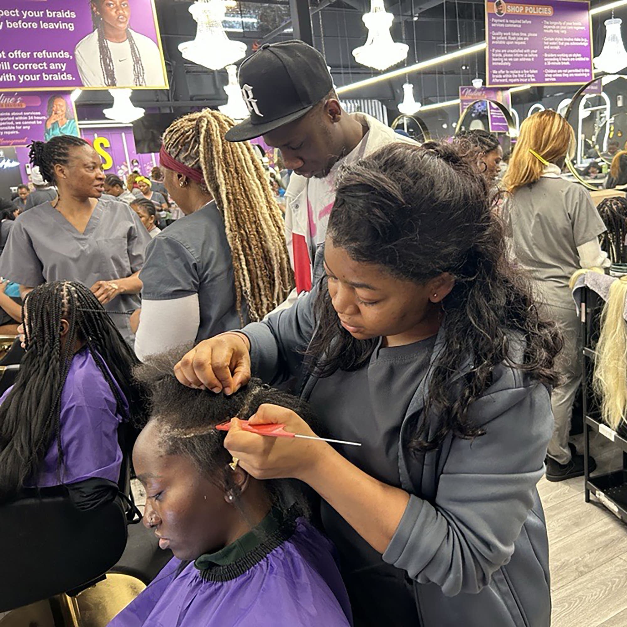 Inside a massive 24-hour braiding salon