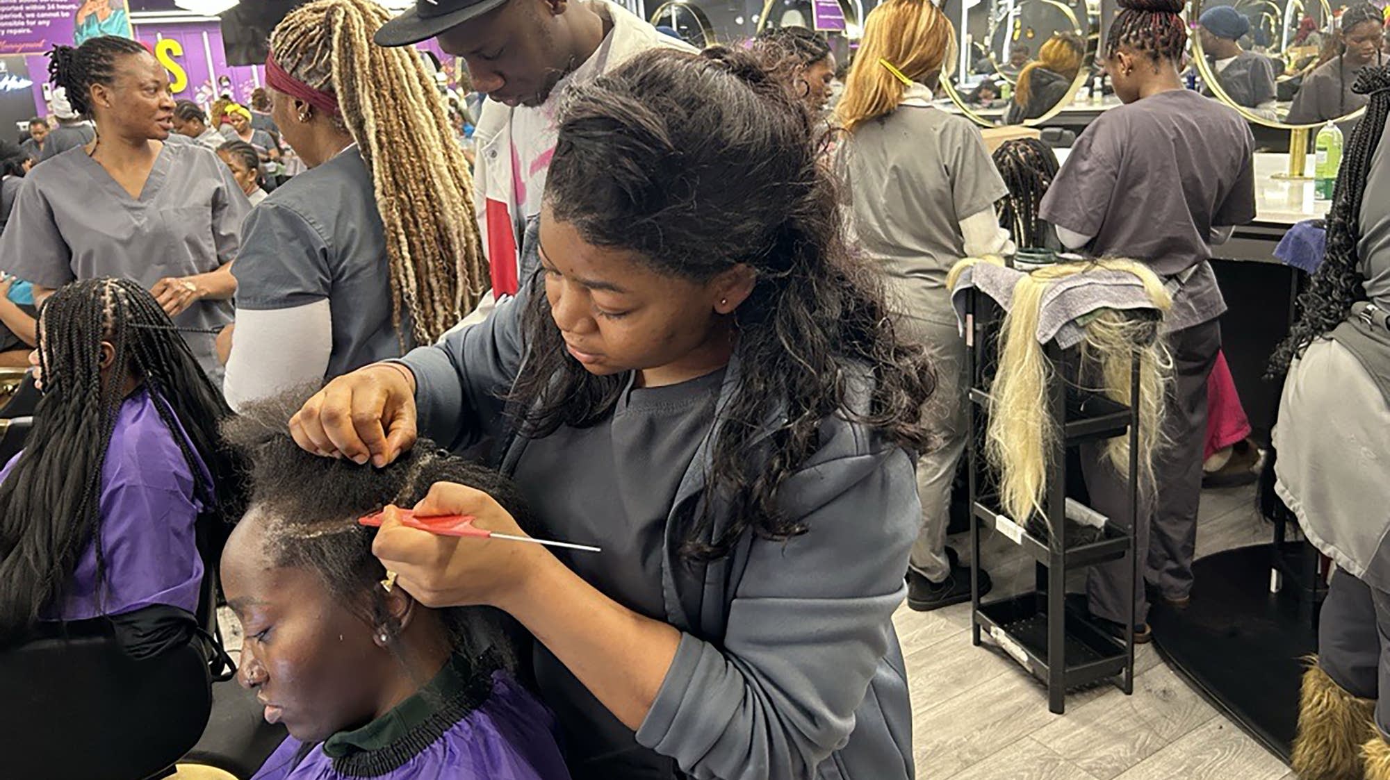 Inside a massive 24-hour braiding salon