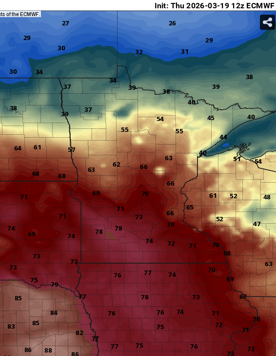 European ECMWF model temperature