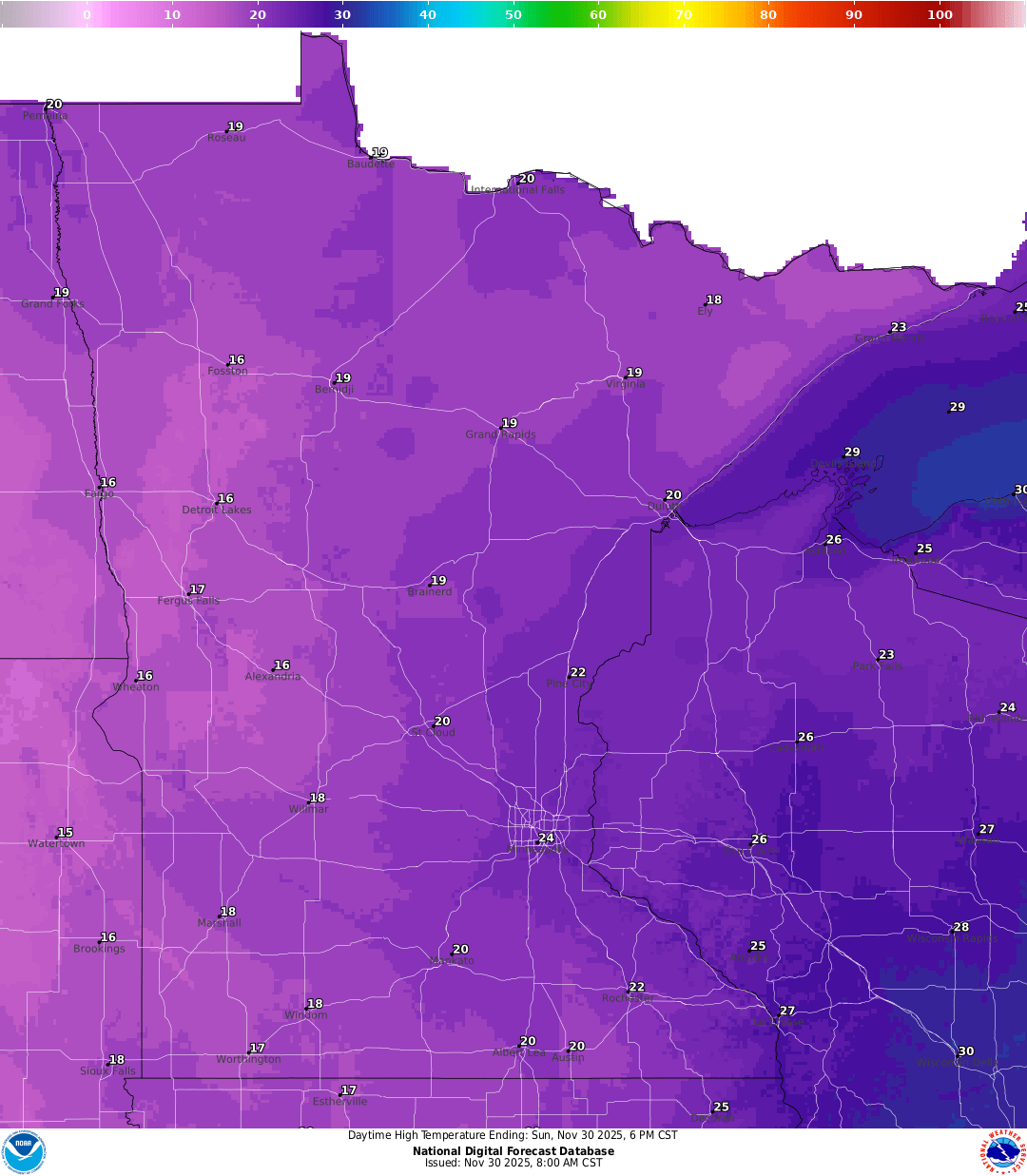 Highs for Sunday