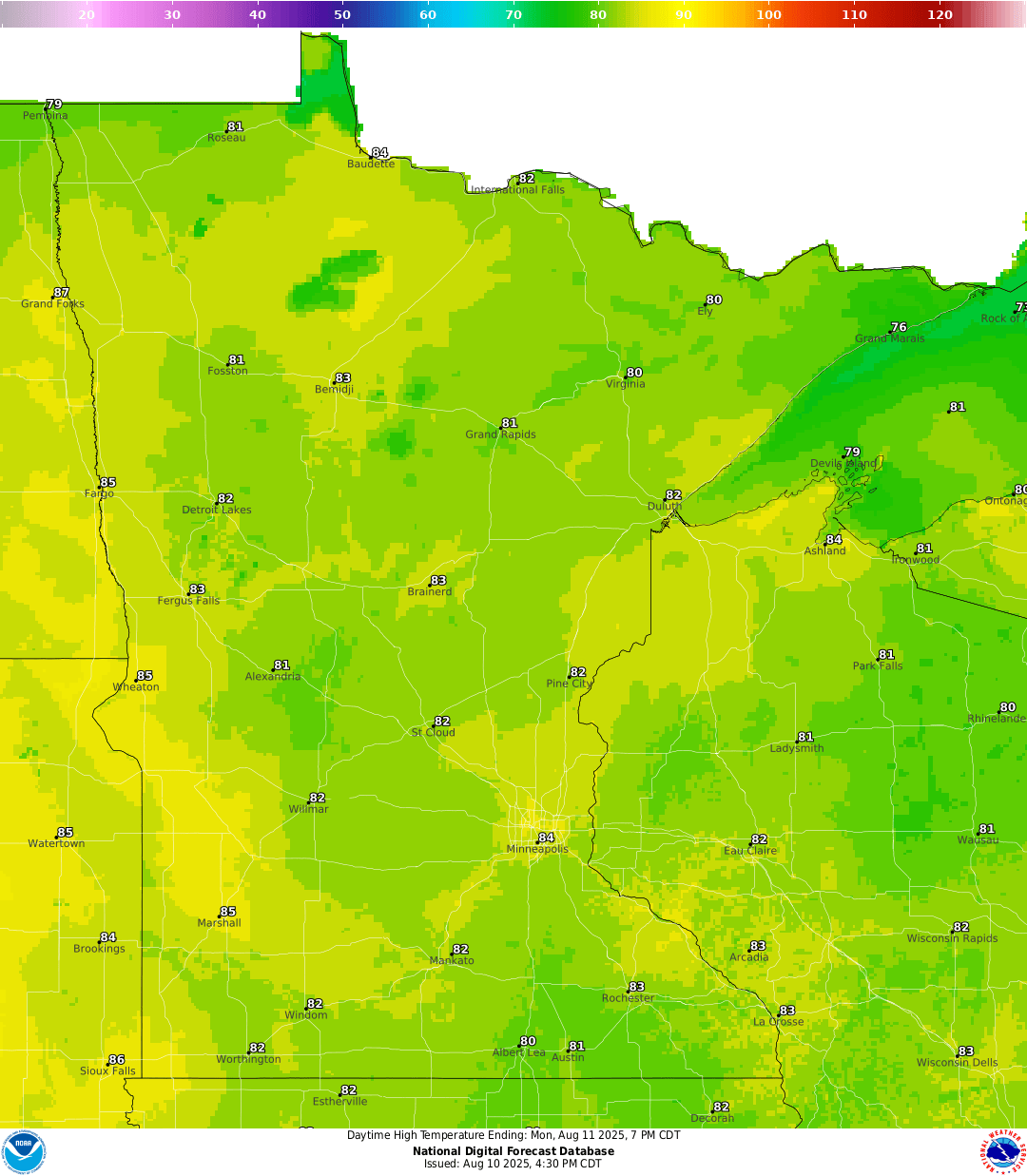 Highs for Monday