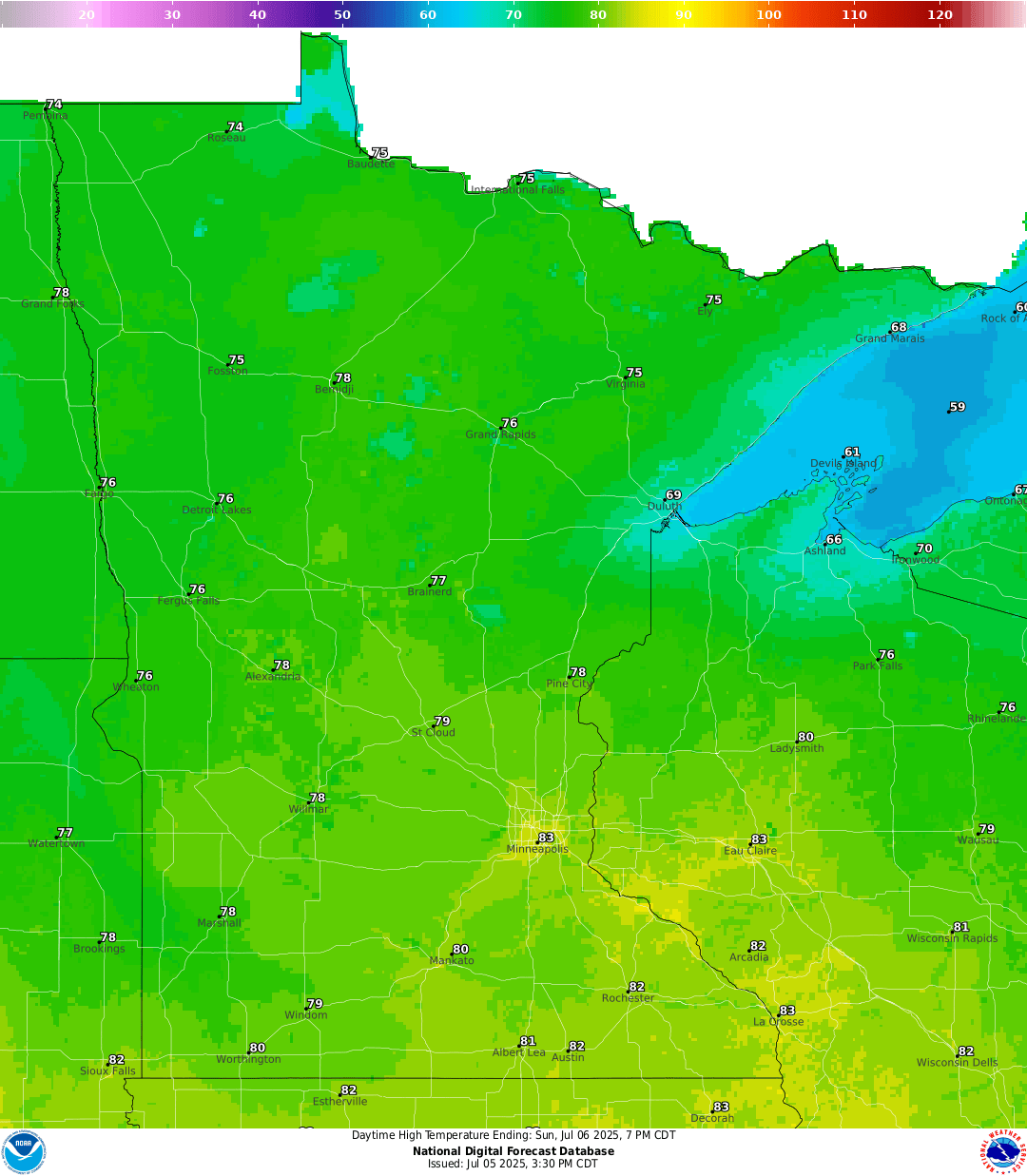 Highs for Sunday