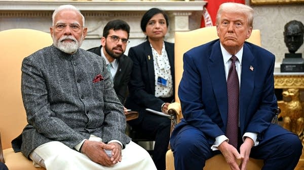 Above, President Donald Trump speaks and Indian Prime Minister Narendra Modi at the White House in February.