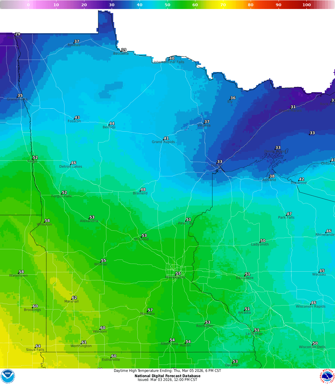 Highs on Thursday