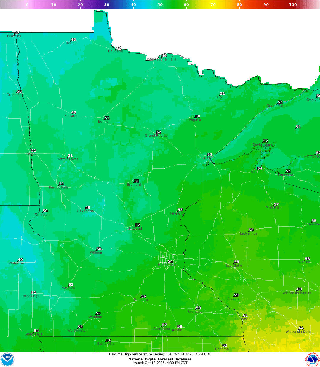 Highs for Tuesday