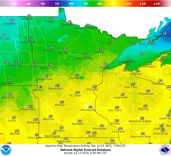 Tuesday's highs