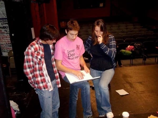 Claire McFadden (far right) at a rehearsal for Lenny Dee, Carleton College's sketch comedy group.