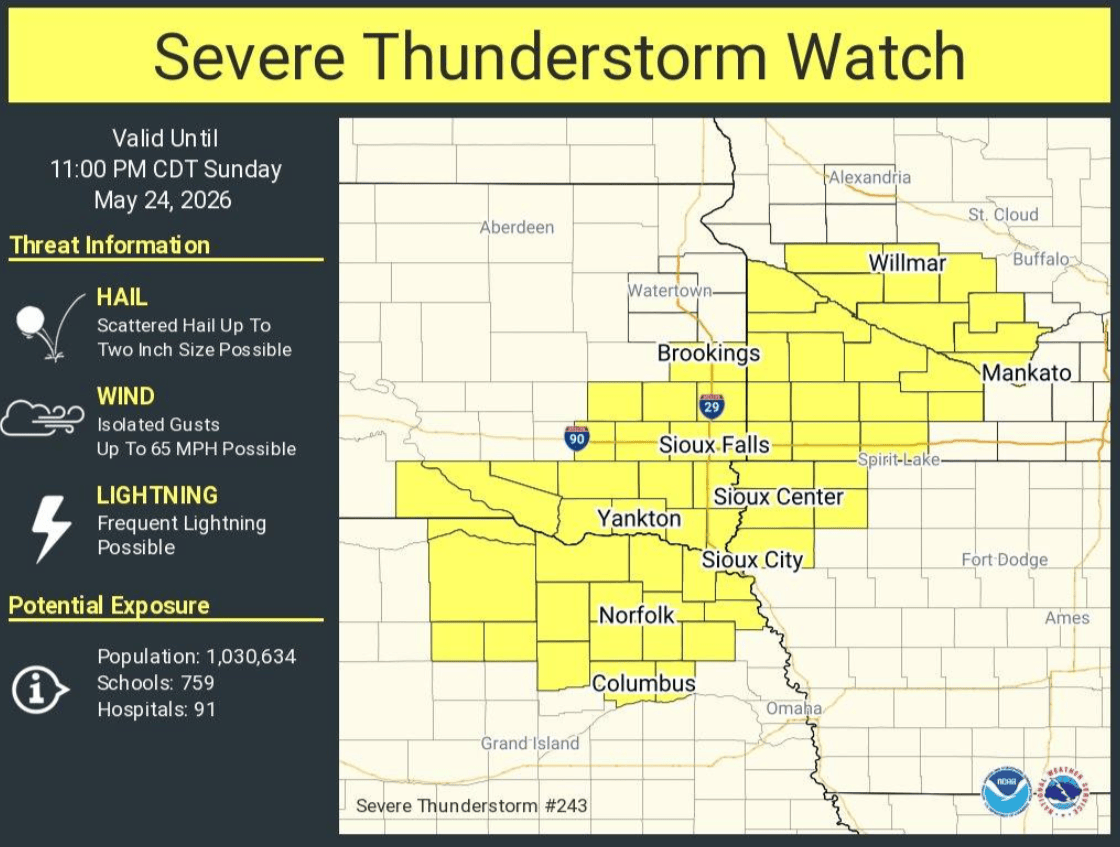 Severe thunderstorm watch until 11 p.m.