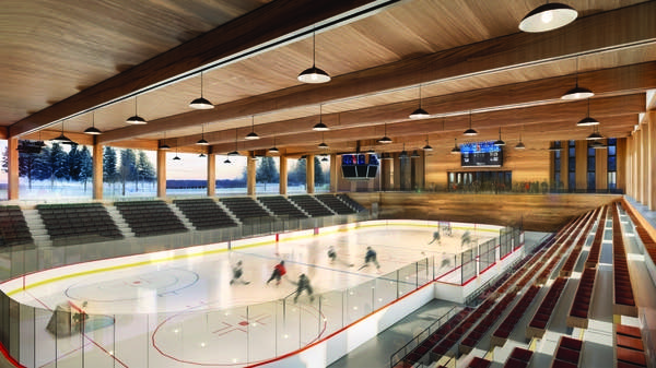 An artist's rendering of a covered, open-air hockey rink