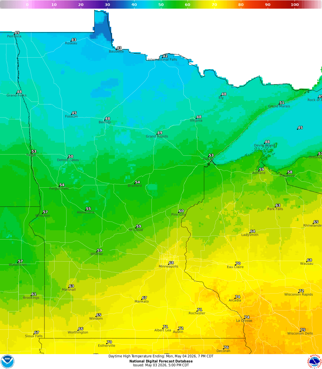 Highs for Monday