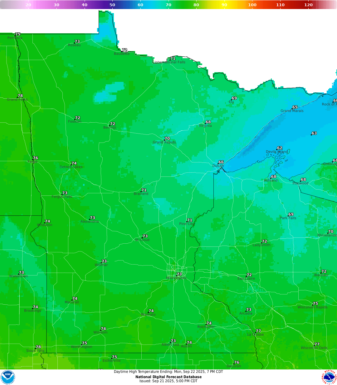 Highs for Monday
