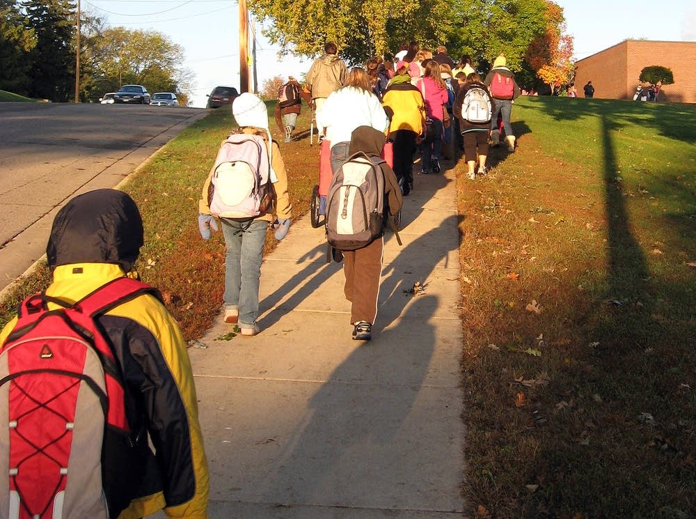 Students walk to school