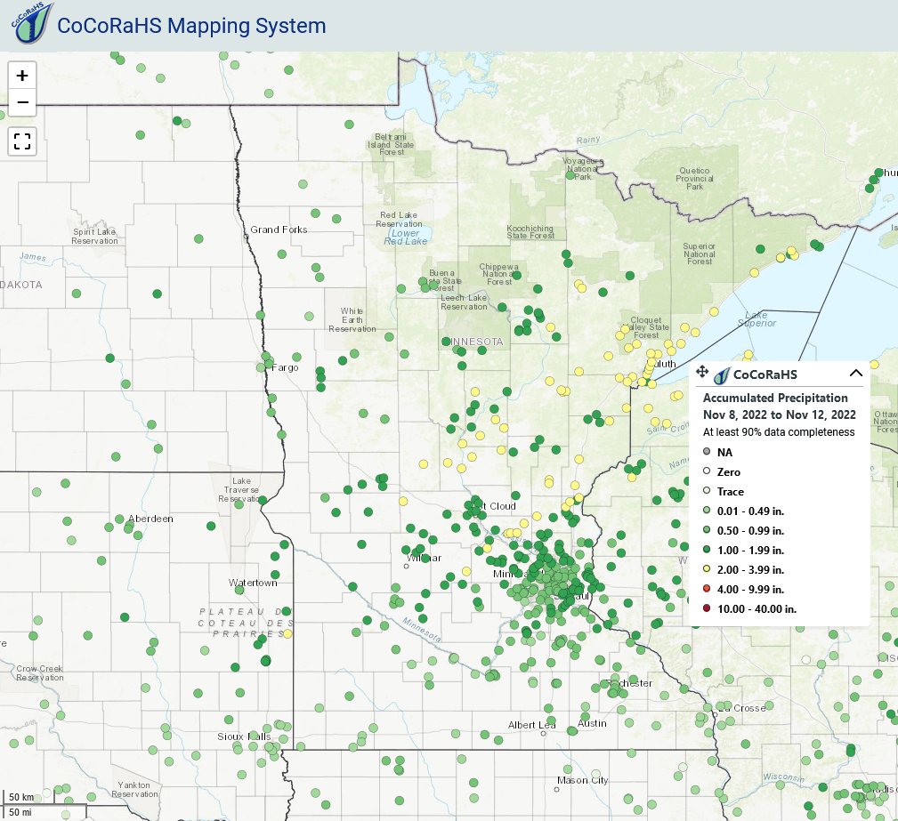 Map of 5-day precipitation totals from Nov 8-12, 2022