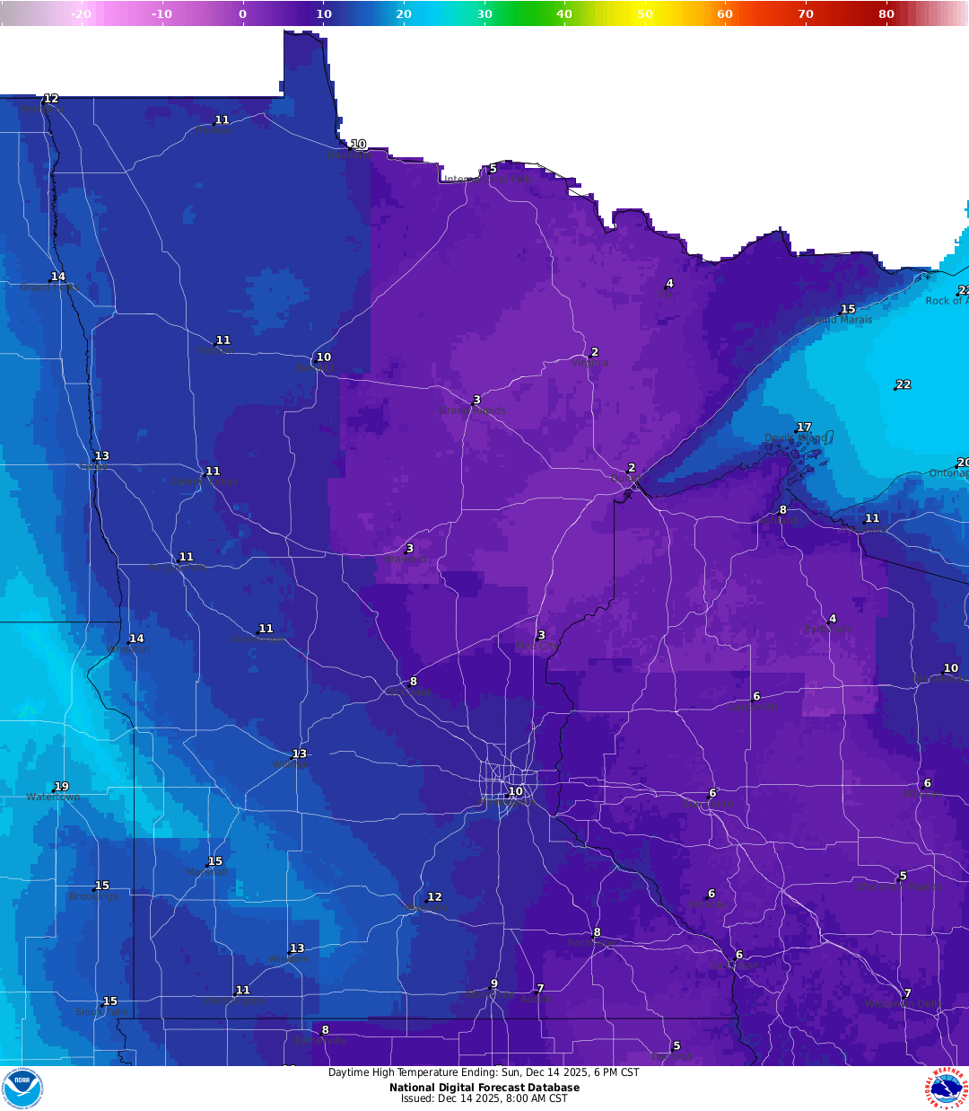 Highs for Sunday