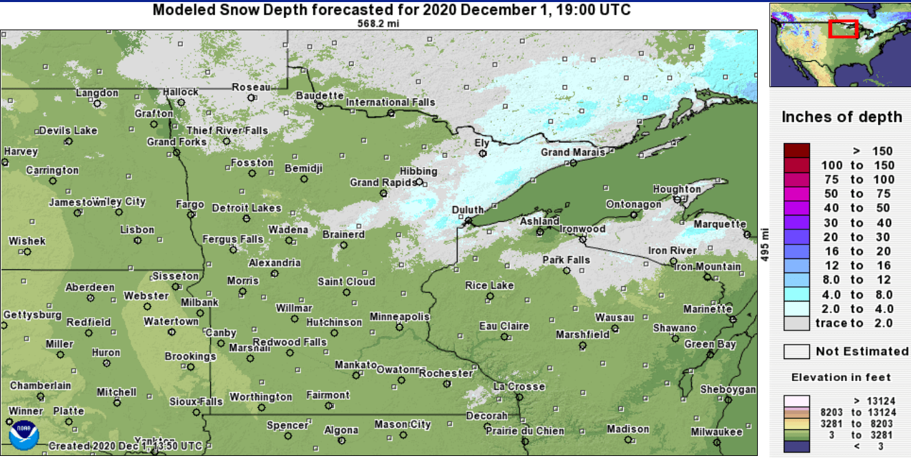 Bare ground in most of Minnesota on December 1