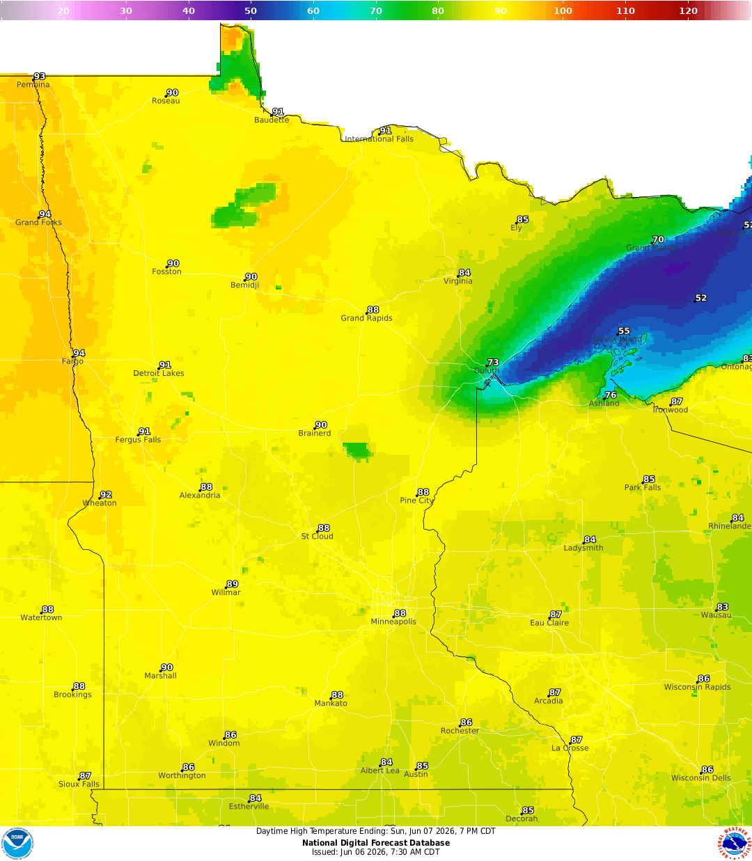 Highs for Sunday