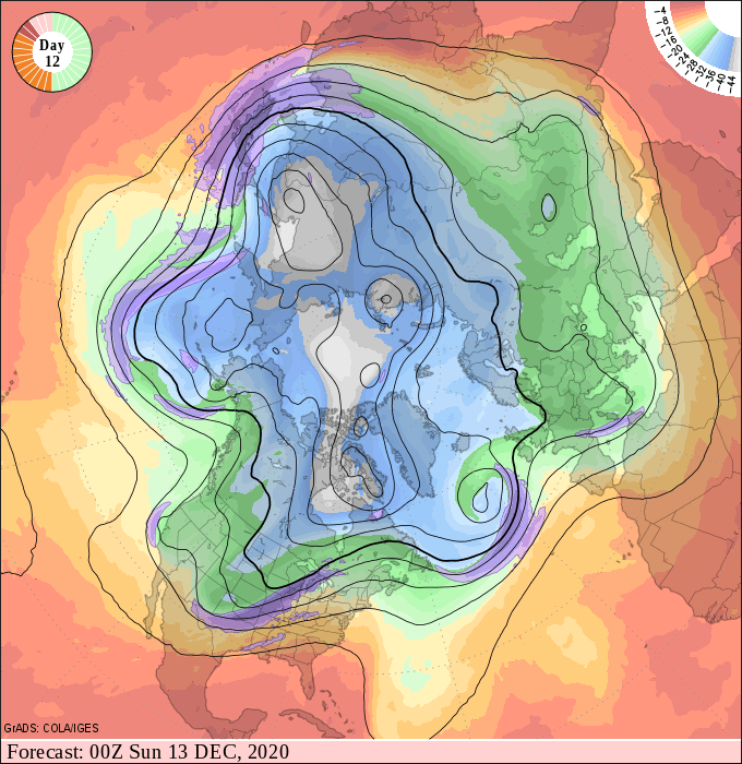 Upper air forecast map for 6 pm December 12
