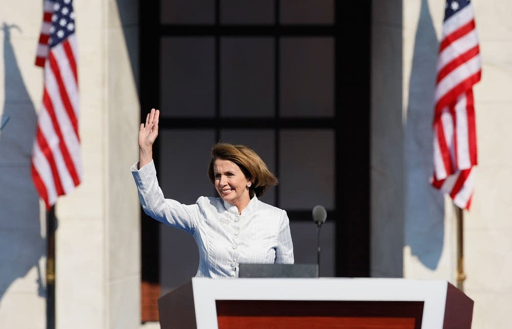 Nancy Pelosi takes the stage at Invesco Field