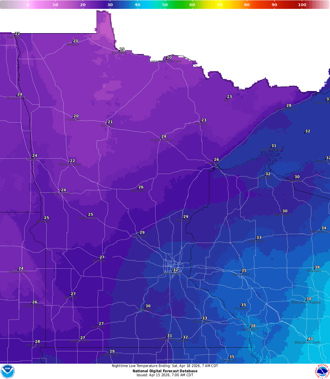 Low temperatures Friday night