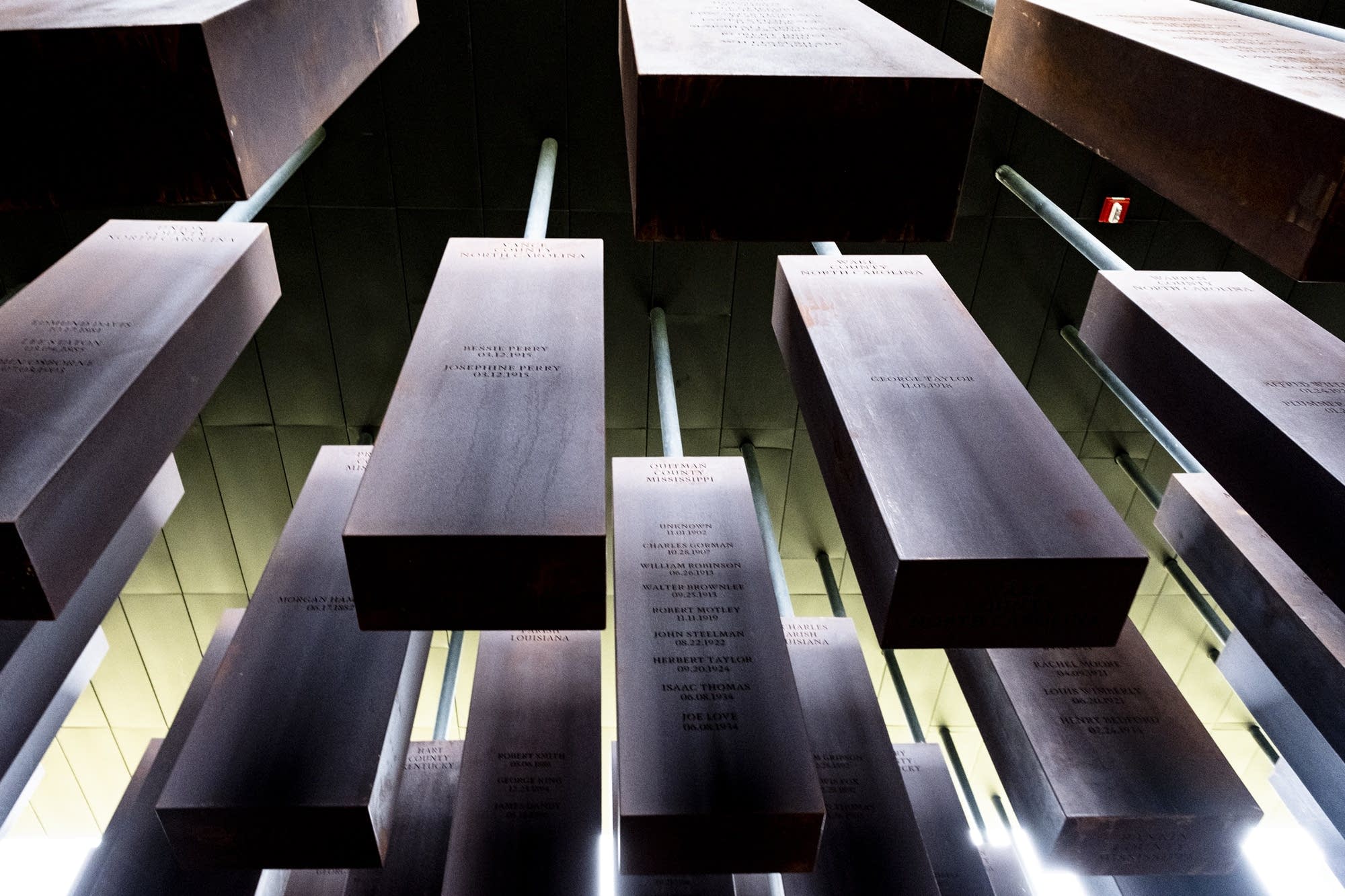 Pillars from three southern states hang inside the memorial.