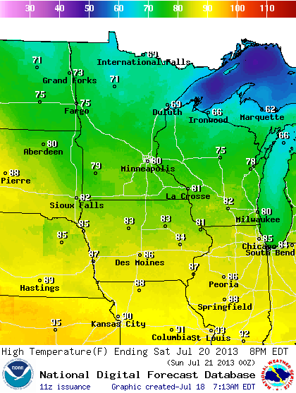 Saturday mximum temperatures