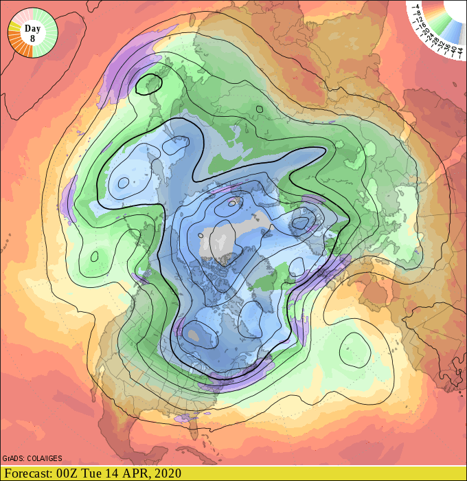 Upper air forecast map for 7 pm April 13