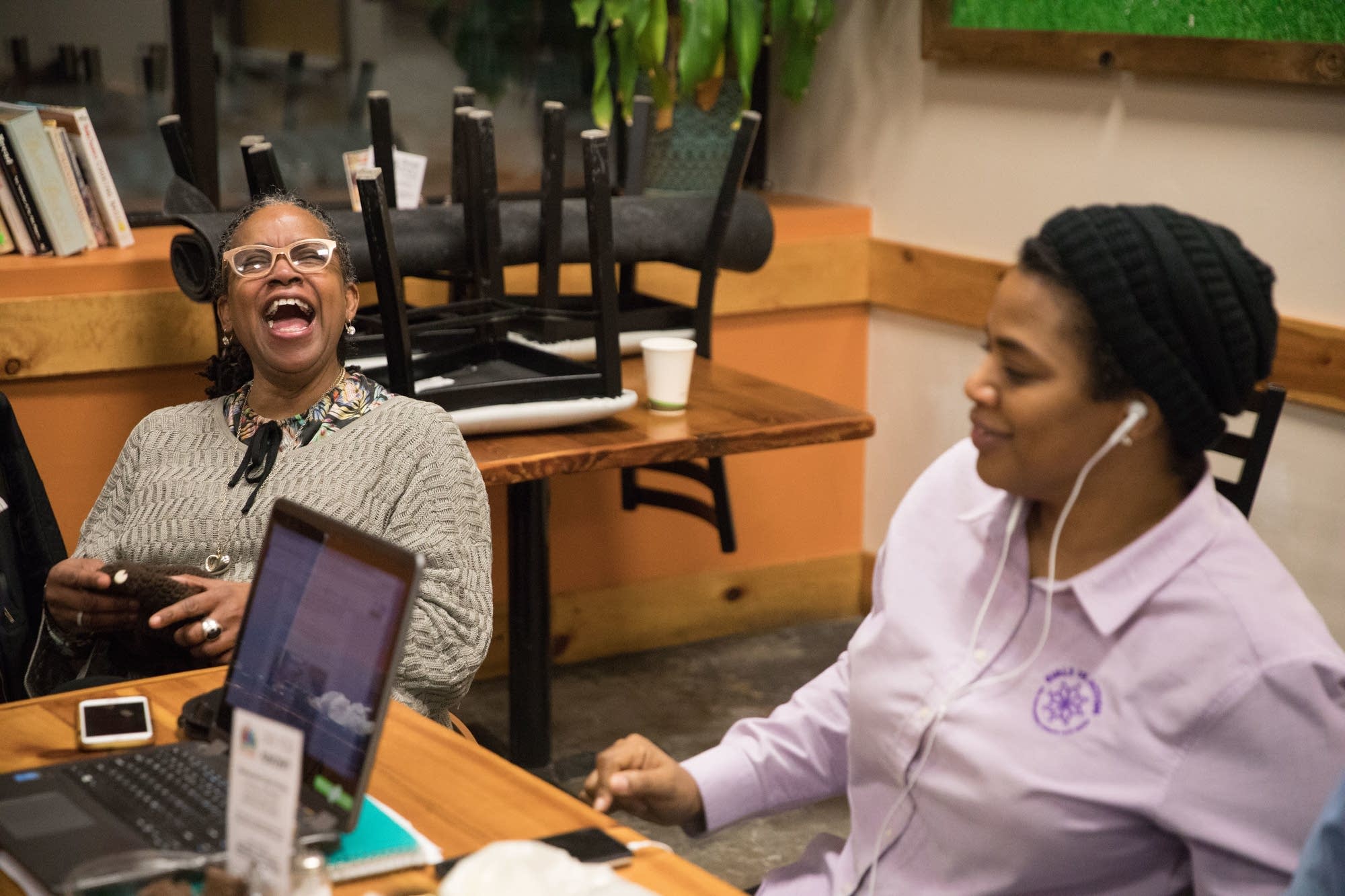 Tene Wells (left) and Nicole Pacini have a laugh together.