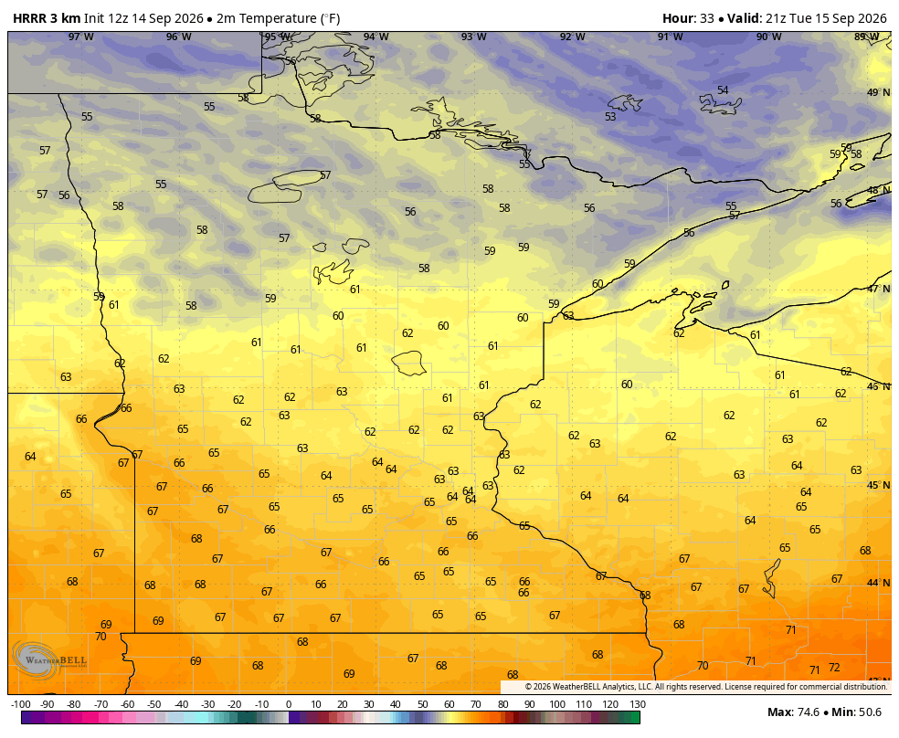 High temps Tuesday