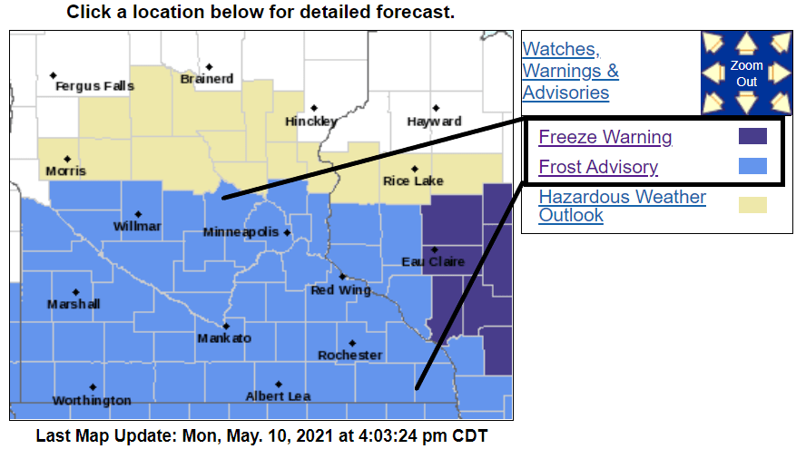 Frost and freeze advisories.
